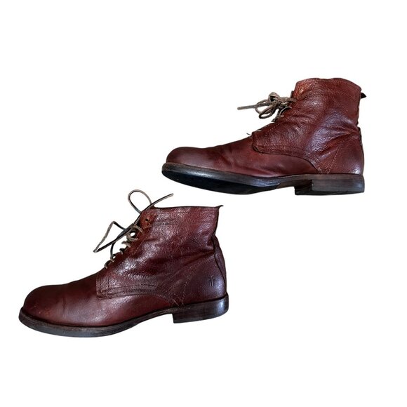 FRYE Leather Combat Boots Men 8.5 Brown Lace Up Distressed Office Vibram Outsole - Picture 3 of 16